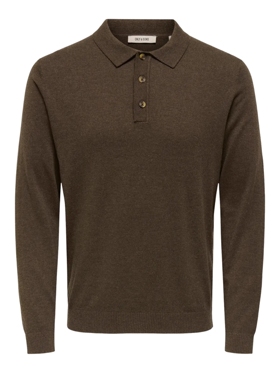 ONLY & SONS Loui Reg 12 LS Mel Polo Knit - Coffee Brown/Melange